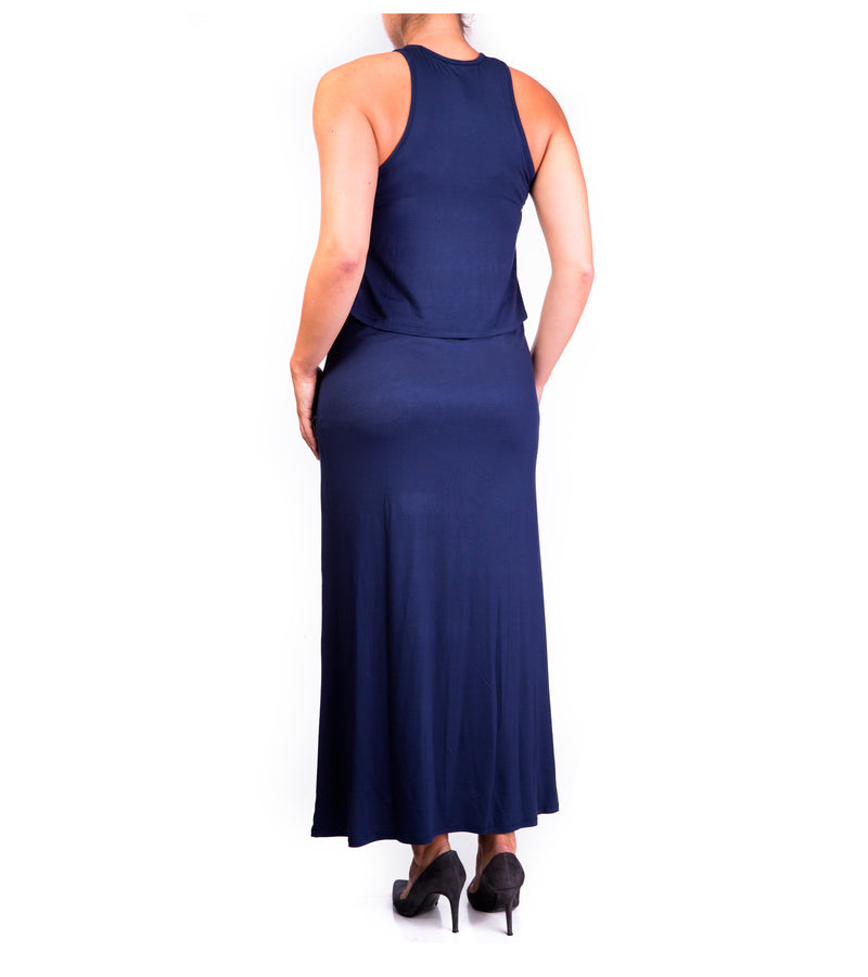 Double layer maxi nursing dress in navy ...